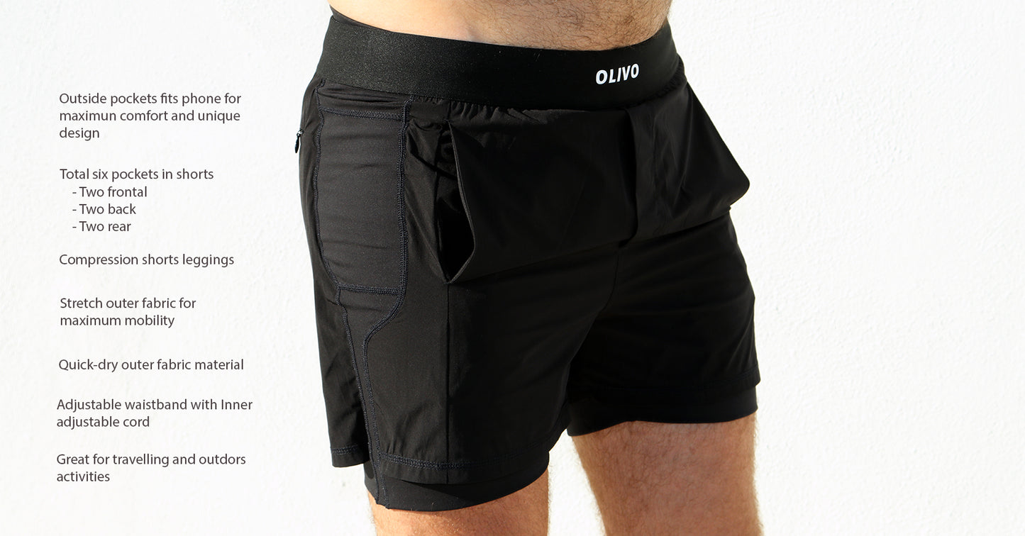 Shorts with Compression Shorts 2-in-1